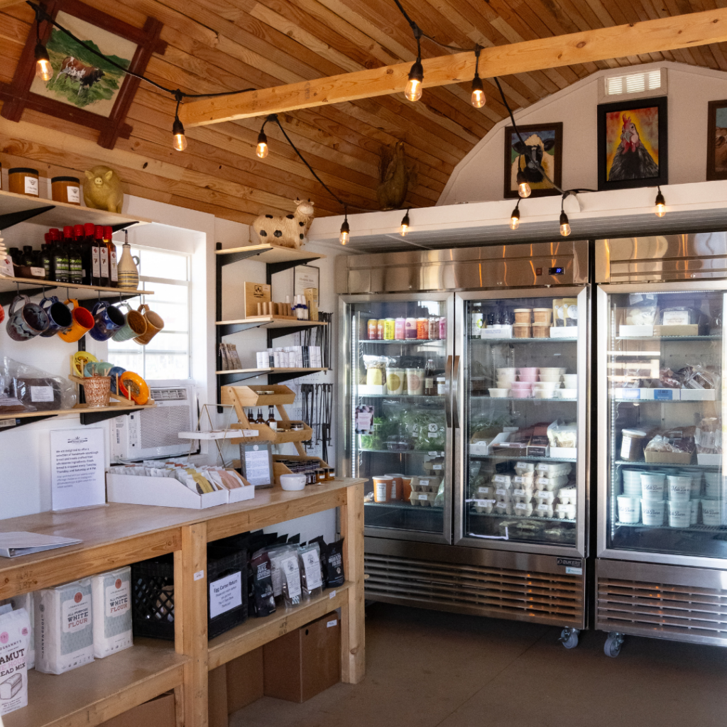 Wide shot photo of inside the plus seven farm store